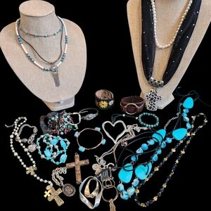 Huge Western Jewelry Bracelet Necklace Heart Cross Turquoise Lot 25 Pcs 1lb 8oz